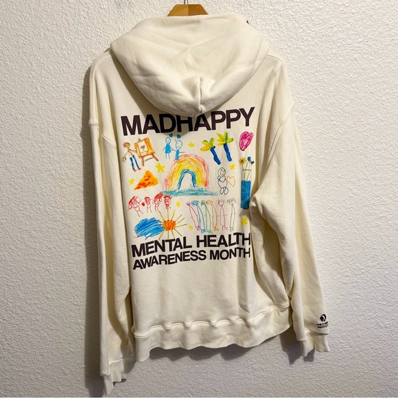 Madhappy Tops - RARE Madhappy Mental Health Awareness Month Graphic Pullover Hoodie Cream Size L